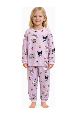 Kuromi Hello Kitty Desenli Kız Çocuk Pijama Takımı Beyaz