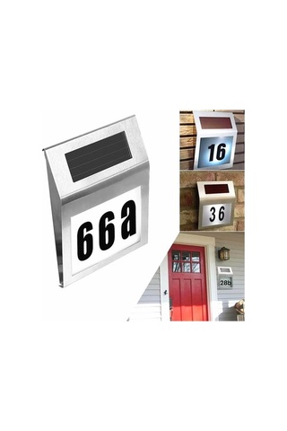 Fastbuy Güneş Işıkları Dış Mekan Ev Numarası Işıklı Led Kapı Numarası Ev Bahçe Avlu Sokak İçin Gümüş Gümüş