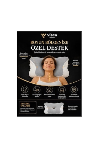 Ortopedik Visco Boyun Yastığı Memory Foam Boyun Destekli Ergonomik Uyku Yastığı 62x42x13/10 Cm