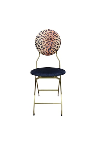 Katlanabilir Leopar Desenli Gold Metal Sandalye