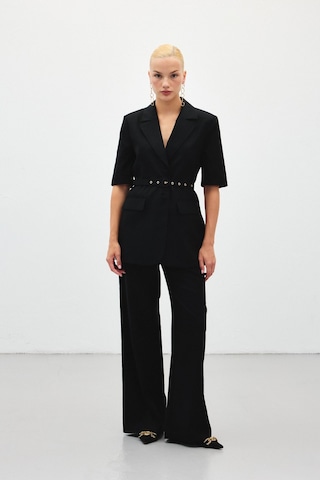 Sateen Bol Paça Keten Pantolon - Siyah-136411 Siyah