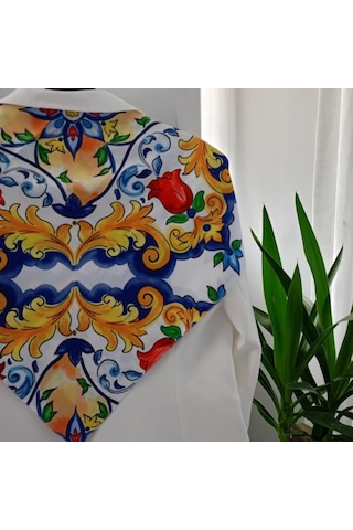Lente Aksesuar Kadın Premium Desenli Boyun Çanta Ve Saç Fuları 70x70 Cm Sarı Desenli