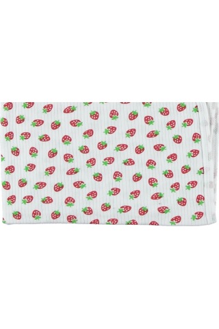 Pamuklu Kaliteli Çilek Desenli Mevsimlik Bebek Battaniye 80 90cm Beyaz