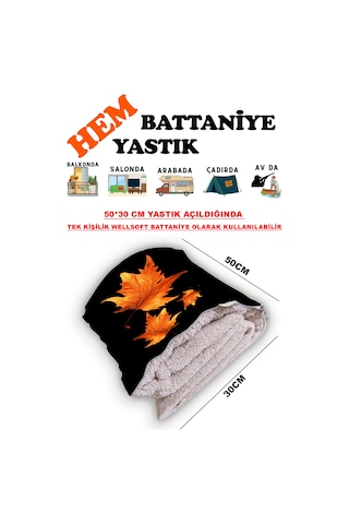 Çınar Yaprağı Desen Baskılı Tv Battaniyeli Opsiyonel Dekoratif Hediye Yastık Battaniye 2in1 Gifts Çok Renkli