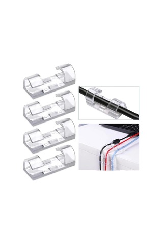 Yapışkanlı Mini 20lı Klips Usb Pc Adaptör Kablo Tutucu Aparat Şeffaf Standart