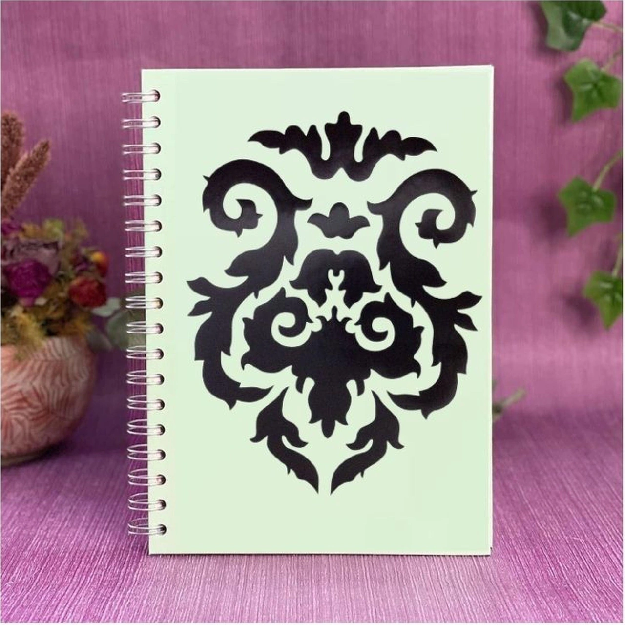 2 Adet Defter Sticker,laptop Sticker Siyah Çiçekli Pvc 48x33x0,5cm