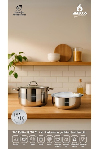 4 Parça Cook And Store Paslanmaz Çelik Tencere Saklama Kabı Pratik Set Gri