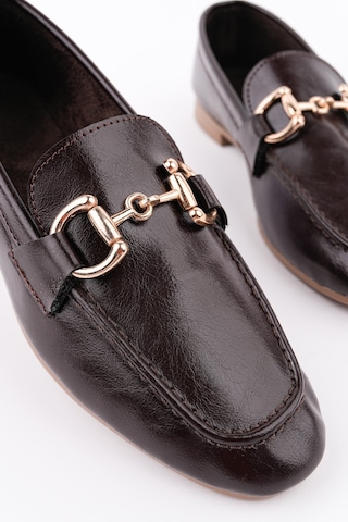 Muggo Stride Metal Tokalı Kadın Günlük Loafer Ayakkabı Kahverengi