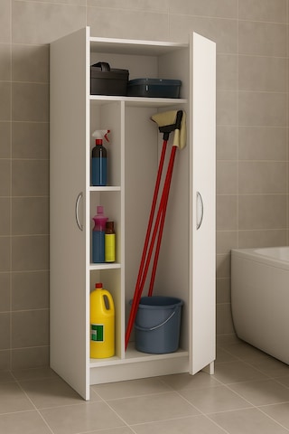 Belinay Paspas,süpürge-temizlik Malzeme Dolabı- Çok Amaçlı Dolap Paspas-vileda Banyo Dolabı Beyaz Beyaz