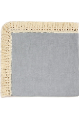 Neevoyu Yeni Doğan Bebek Muslin Battaniye - Tassel Detaylı Sarıcak Örtü - Gri Renk 100x120cm Gri