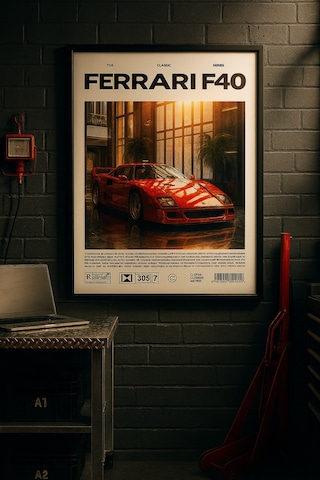 Ferrari F40 Car Serie Özel Tasarım Siyah Çerçeveli Tablo Poster