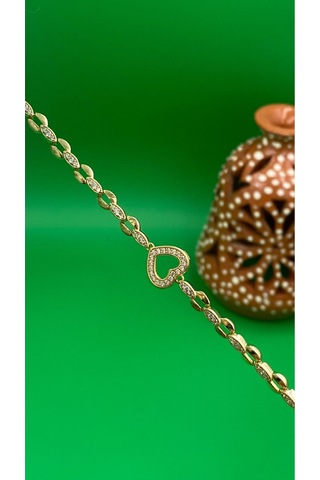 Xuping 14 Ayar Altın Kaplama Kalpli Model Zirkon Taşlı Bileklik Gold