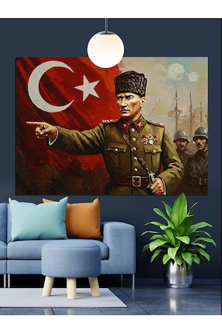 Komutan Atatürk Askerleriyle Dekoratif Kanvas - Mdf Ahşap Tablo