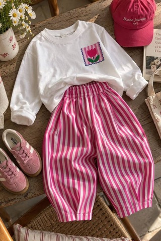Defy Kız Çocuk Çiçek Baskılı Penye Ve Pantolon Takım Pembe