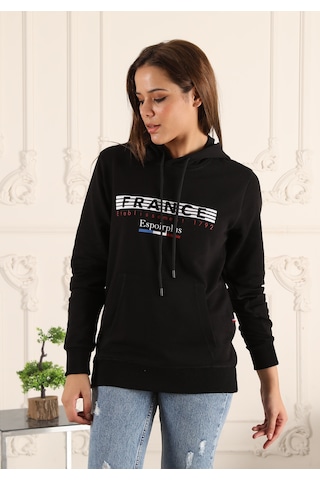 Siyah Renk Baskı Detaylı Unisex Sweatshirt Siyah