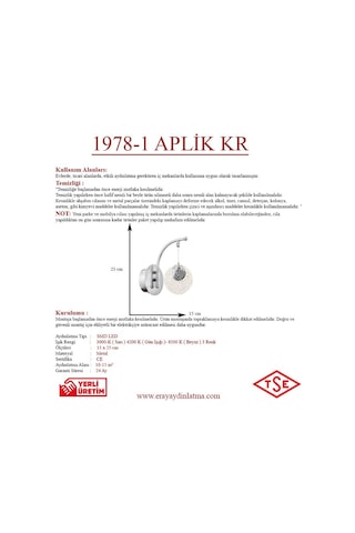 Eray Aydınlatma 1978-1 Aplik Krom