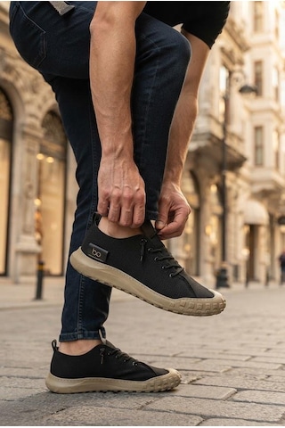 Fort 2065 Bst Rahat Esnek Lastik Bağcıklı Sneaker Erkek Ayakkabı Siyah - Vizon
