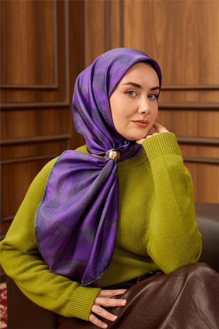Silk Home Tivil Saf İpek 11488 - 26 Mor Gri Çiçek Desen mor