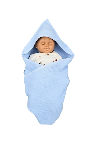 Ezh 1207 %100 Pamuklu 4 Kat Bebek Banyo Havlusu 92 x 82 CM Mavi