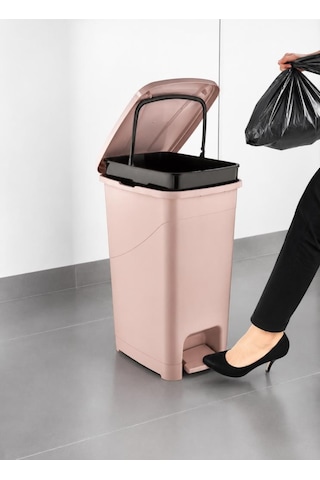 Omnipazar Srl-3028 Slim Pedallı İç Kovalı Plastik Çöp Kovası 15 Litre Pembe