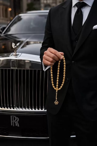 14k Altın Kaplama Erkek Arpa Kesim Bilek Boy Tesbih Lüks Hediye Kutulu
