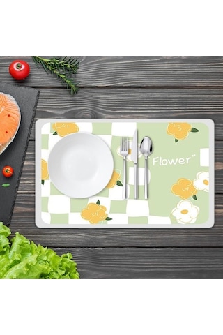 Bosphorusboutique02 Suntek Bulaşık Kurutmalık Mat Dekoratif Yeşil Çiçekler Yeşil Diğer