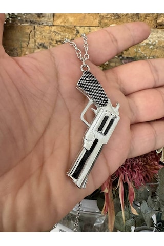 Altıpatlar Revolver Tabanca Figürlü Kolye Gümüş Renk Unisex Metal Takı Çok renkli
