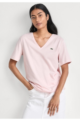 Lacoste V Yaka Organik Pamuk Bayan T-shirt Açık Pembe
