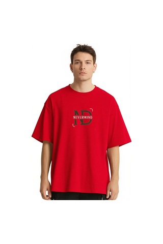 Nevermind Baskılı Oversize Tişört Erkek Streetwear T-shirt Kırmızı