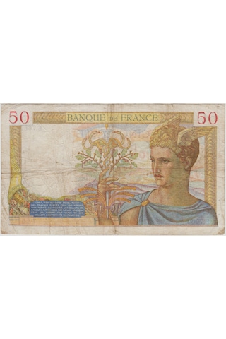 Fransa 50 Frank 1938. Kenarlarda Yırtıkları Var Temiz+