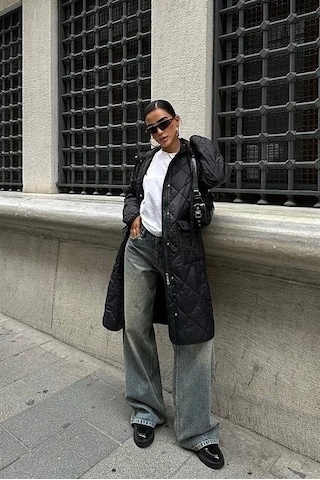 Fermuar Ve Kapşonlu Uzun Kapitone Mont 7062 Si Yah Siyah