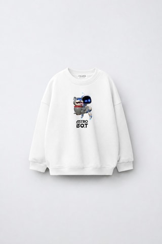 Fasardi Astro Bot Baskılı Oversize 3 İplik Şardonsuz Uzun Kollu Unisex Çocuk Sweatshirt Ekru