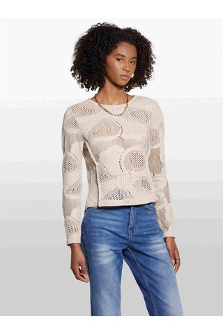Sisley Pamuk Karışımlı Delik Detaylı Uzun Kollu T-shirt Kadın Pembe T-shirt - 325a3ııdl107t