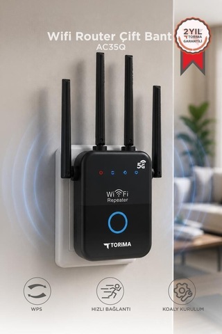 Delux Serisi Ofis Sinyal Çalışma Wifi Router Çift Bant 1600mbps 4 Anten Ac35q Siyah