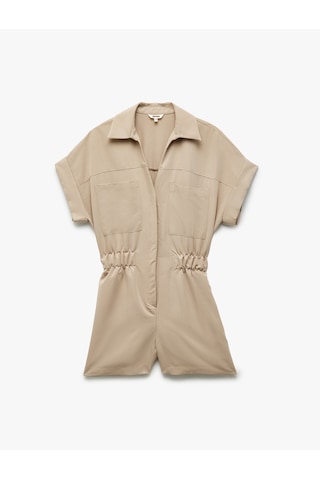 Koton Cupro Modal Kumaş Cep Detaylı Beli Lastikli Kısa Kollu Gömlek Yaka Şort Tulum Vizon 5sak40021uw Vizon