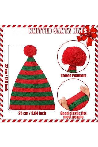 Noel Örgü Şapka Çizgili Örgü Noel Şapkası Çocuk-b