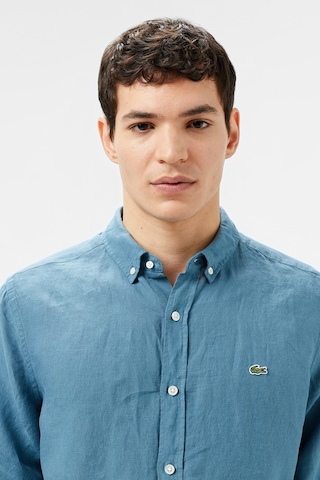 Lacoste Men's Regular Fit Button-down Collar Linen Shirt Blue Erkek Düğmeli Yaka Keten Gömlek Mavi Mavi