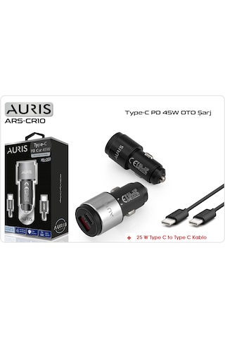 Auris Oto Çakmaklık 45 W Araç Şarj Cihazı Seti 2 Port Pd + Typec