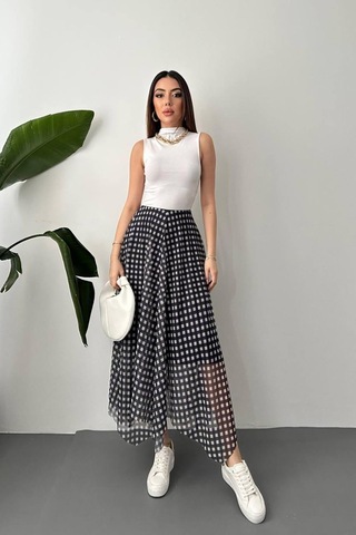 Alemdarshop Lacivert Ekose Desen Tül Etek