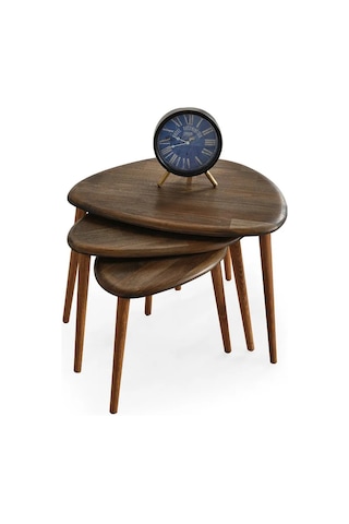 Favdecor Masif Doğal Ahşap Zigon Sehpa 3'lü Set Koyu Meşe