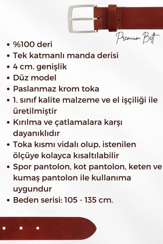4 Cm. Spor Hakiki Deri Düz Model Erkek Kemer Kahverengi Kahverengi
