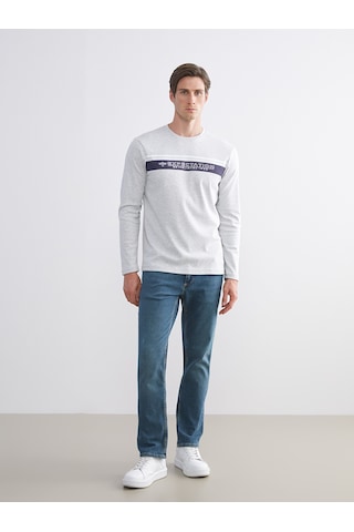 LC Waikiki Lc Waıkıkı Bej Bisiklet Yaka Baskılı Erkek Sweatshirt