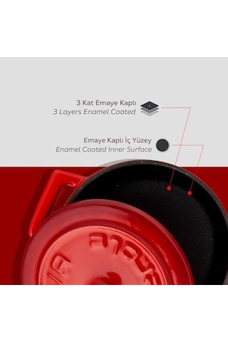 Metal Döküm Mini Tencere, Trendy, 10 Cm, 0.35 L Hacim, Kırmızı