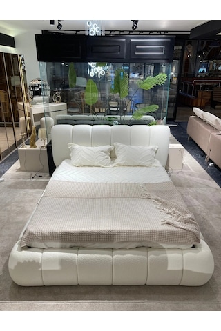 Cozze Mobilya Premium Buklet Ekru Çift Kişilik Teddy Karyola 180 x 200 CM