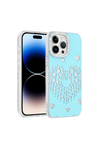 Apple iPhone Uyumlu 14 Pro Max Kılıf Damla Taşlı Zore Rivas Sert Pc Kapak - Mavi