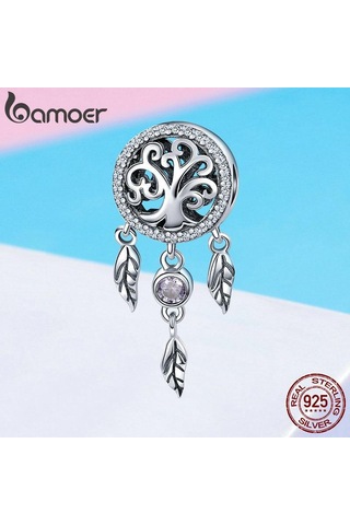 Bamoer 100% 925 Ayar Gümüş Dream Catcher Tutucu Aile Ağacı Boncuk Fit Kadın Charm Bilezikler Gümüş