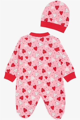 Breeze Kız Bebek Patikli Tulum Renkli Gülenyüz Desenli 0-3 Ay-6 Ay, Pembe-Pembe