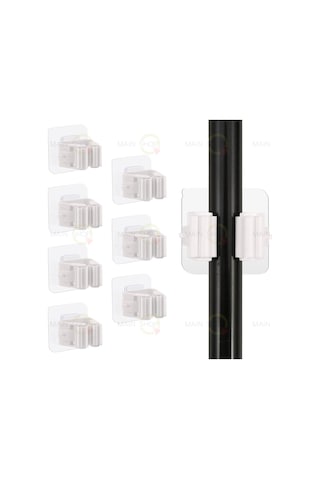 Mainshop Yapışkanlı Pratik Mop Temizlik Fırçası Tutucu Asma Askı Aparatı Paspas Sapı Tutucu 6 Adet M-310 Beyaz