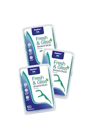 Stopever Fresh & Gliss Kürdanlı Diş İpi 3&apos Lü Paket 150 Adet Nane Aromalı Diş Arası Temizliği, Ağız Hijyeni Ve Günlük Kullanım İçin İdeal Plastik Kutulu Ve Taşıma Kılıflı Hediyeli