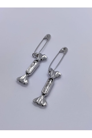 Sapphire Store Gümüş Renk Özel Tasarım Çengelli İğne Detaylı Küpe Gümüş